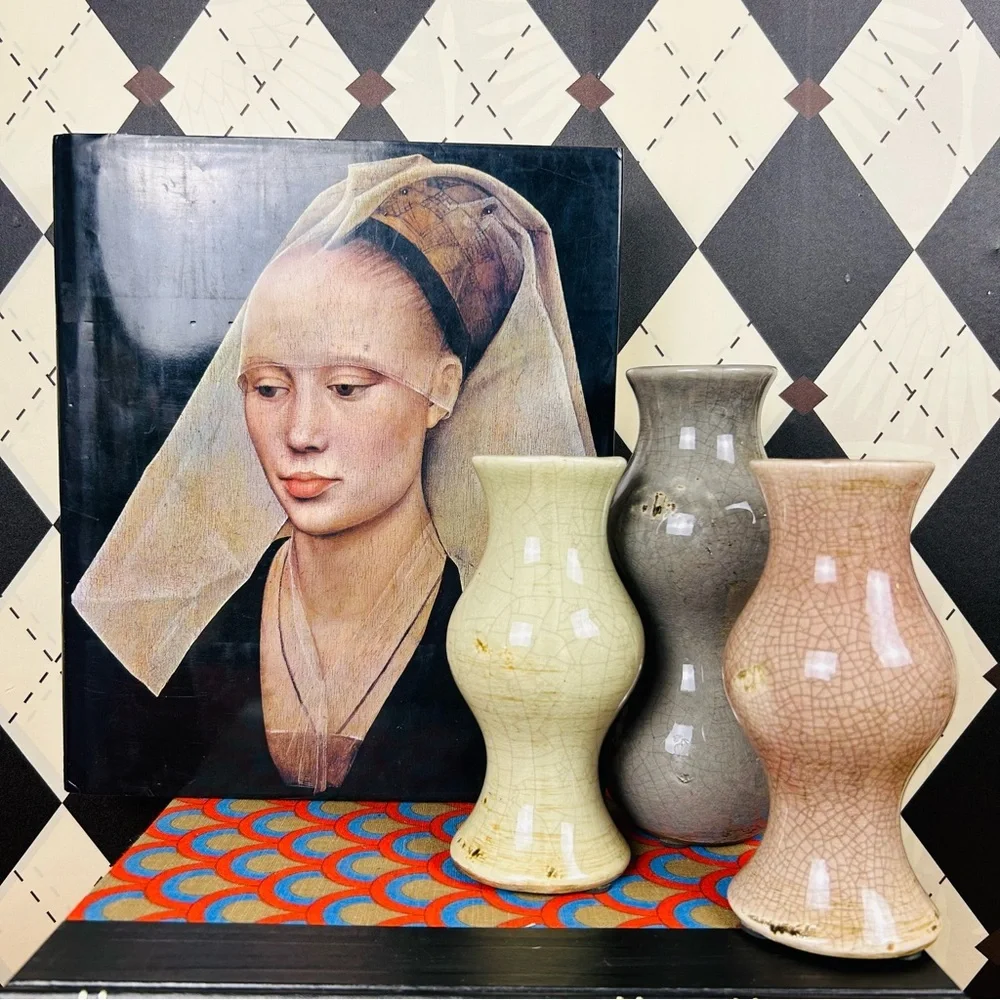 Studio Pottery Trio Bud Vases Crackle Glaze Sculptural| Vintage Luxury Set of 3 - Picture 15 of 16